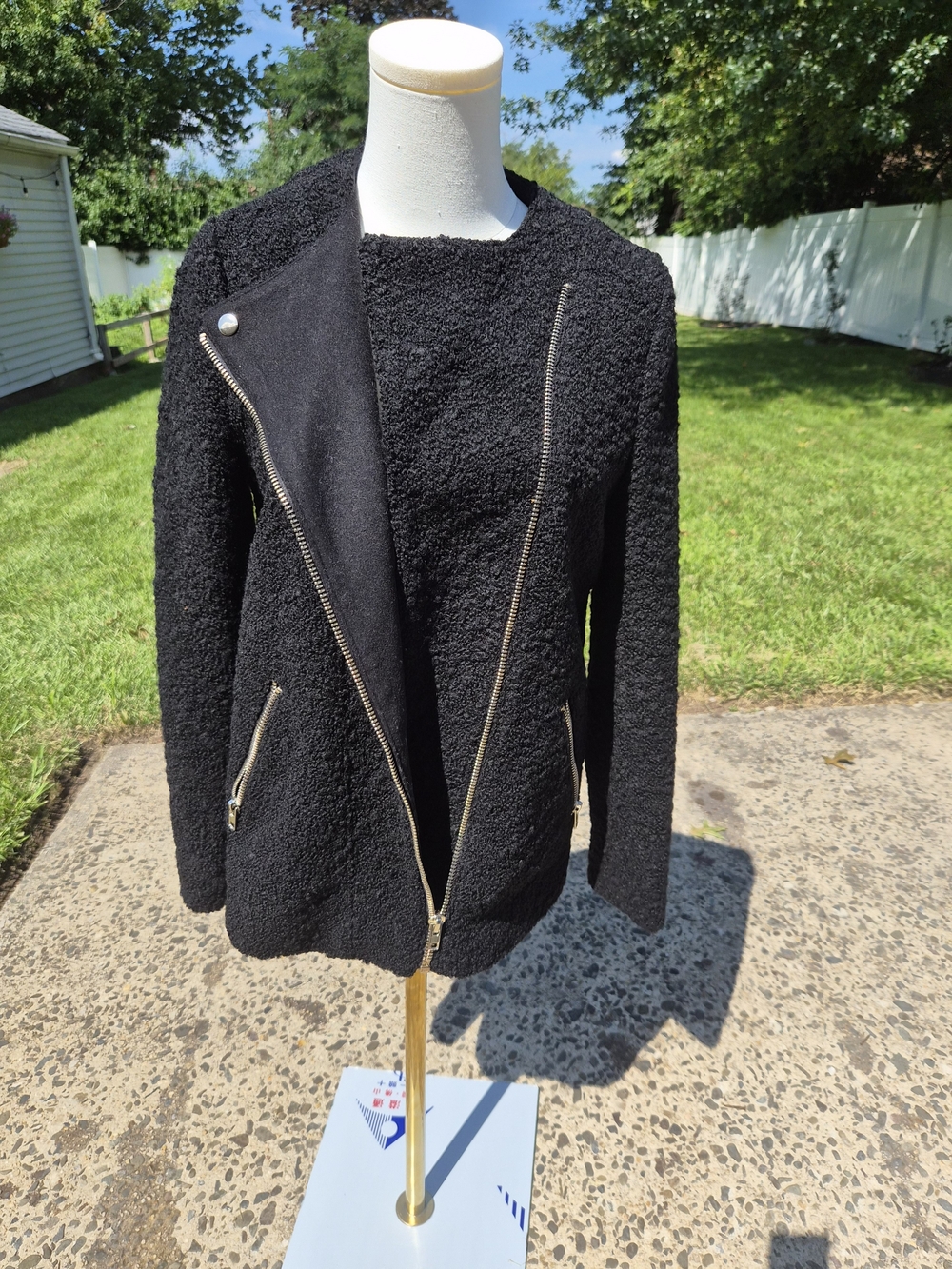 Forever 21 Black Teddy Bouclé Moto Jacket with Silver Zippers